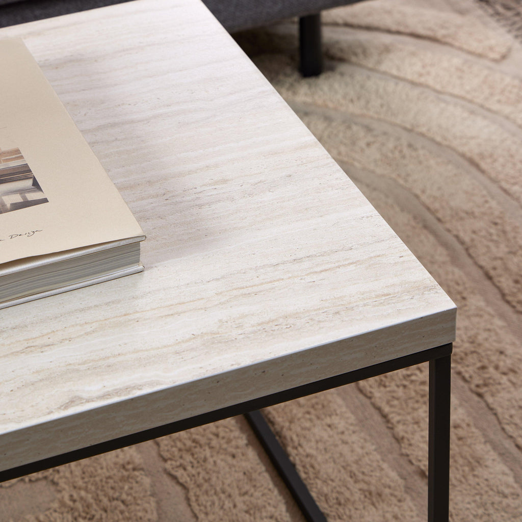 Barossa Coffee Table with Travertine Rough Paper Top & Black Powder Steel Base 110x55x45cm - image 4