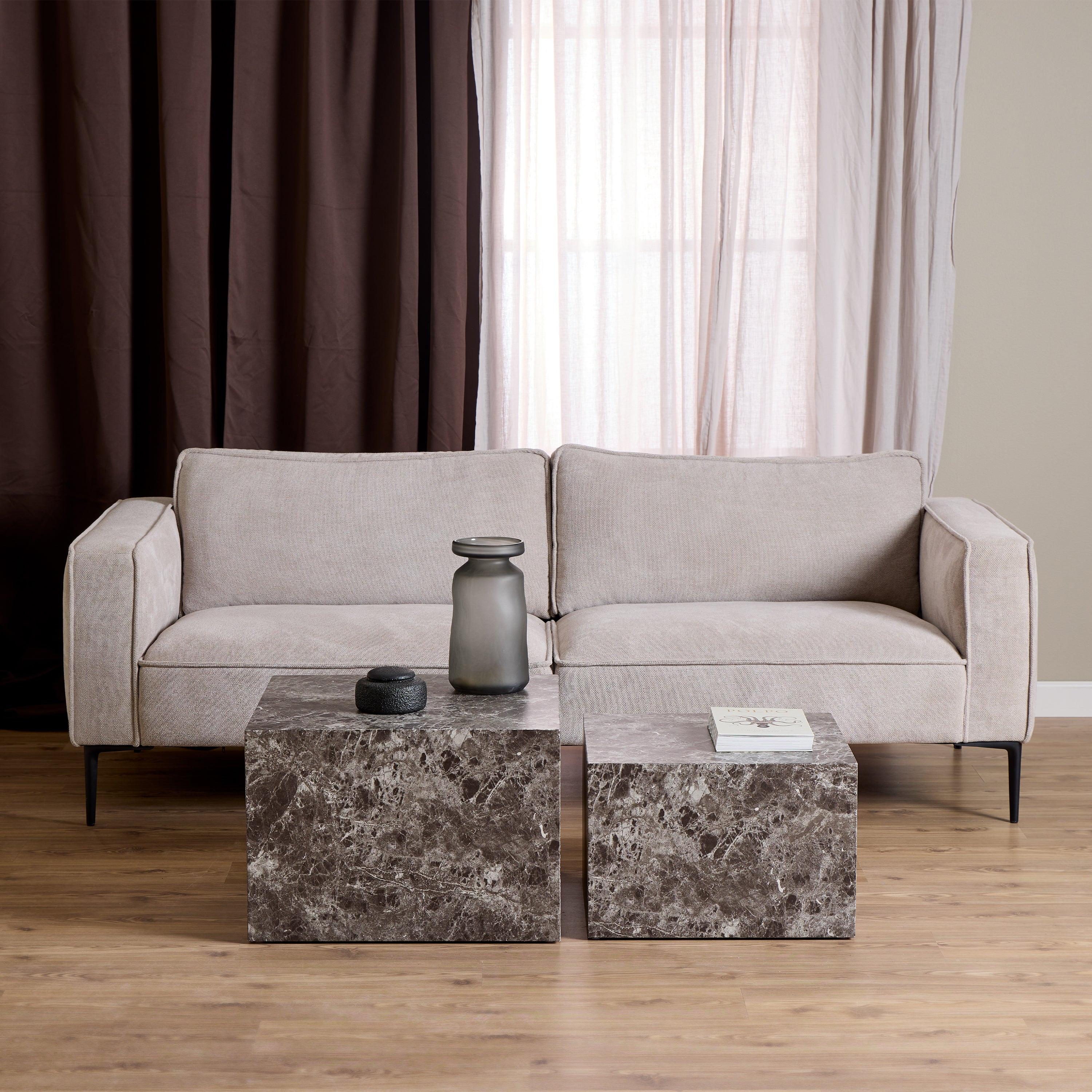 Dice Square Coffee Table Set in Light Brown Emperador Rough Paper - image 3