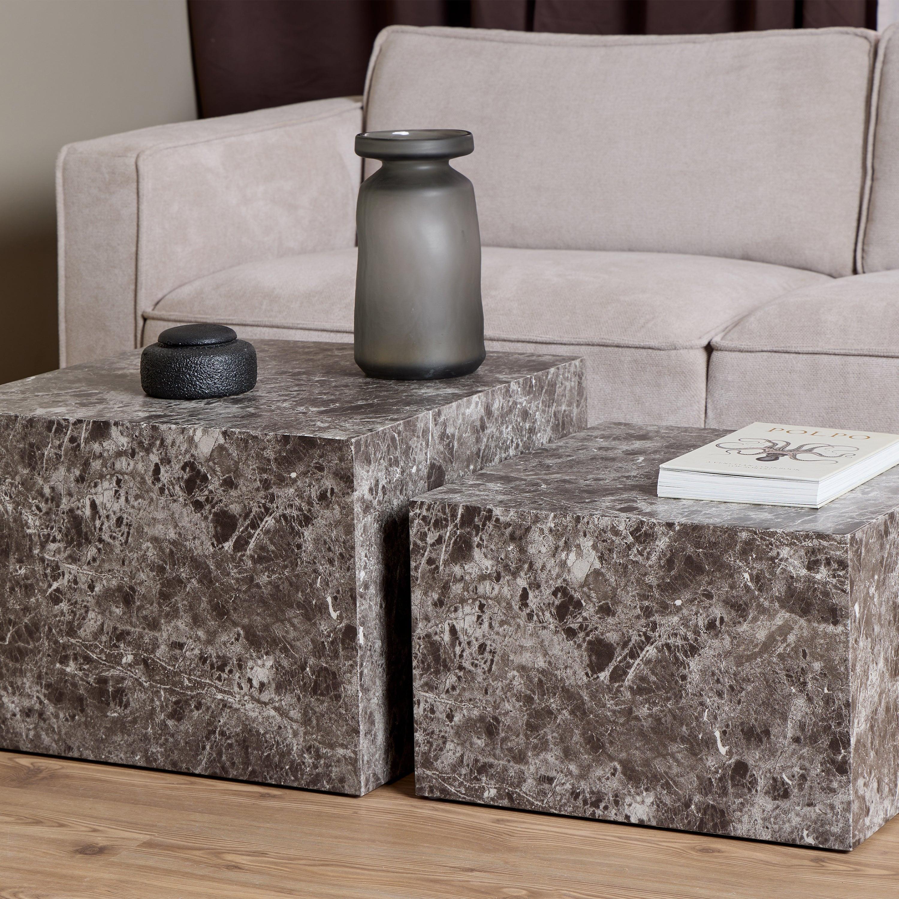 Dice Square Coffee Table Set in Light Brown Emperador Rough Paper - image 4