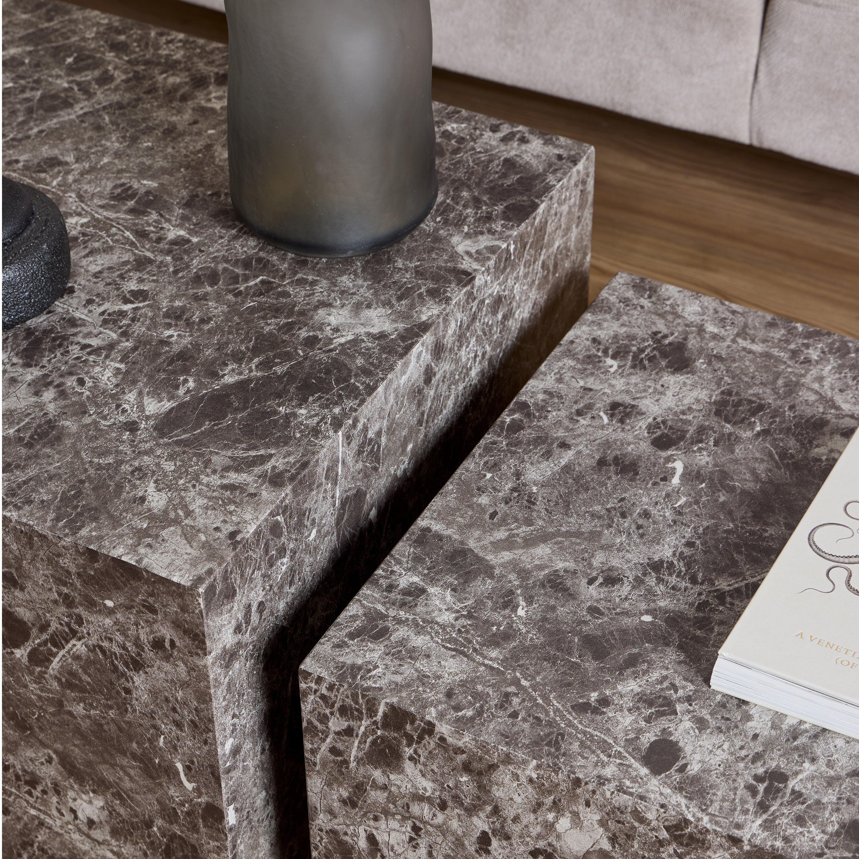 Dice Square Coffee Table Set in Light Brown Emperador Rough Paper - image 5