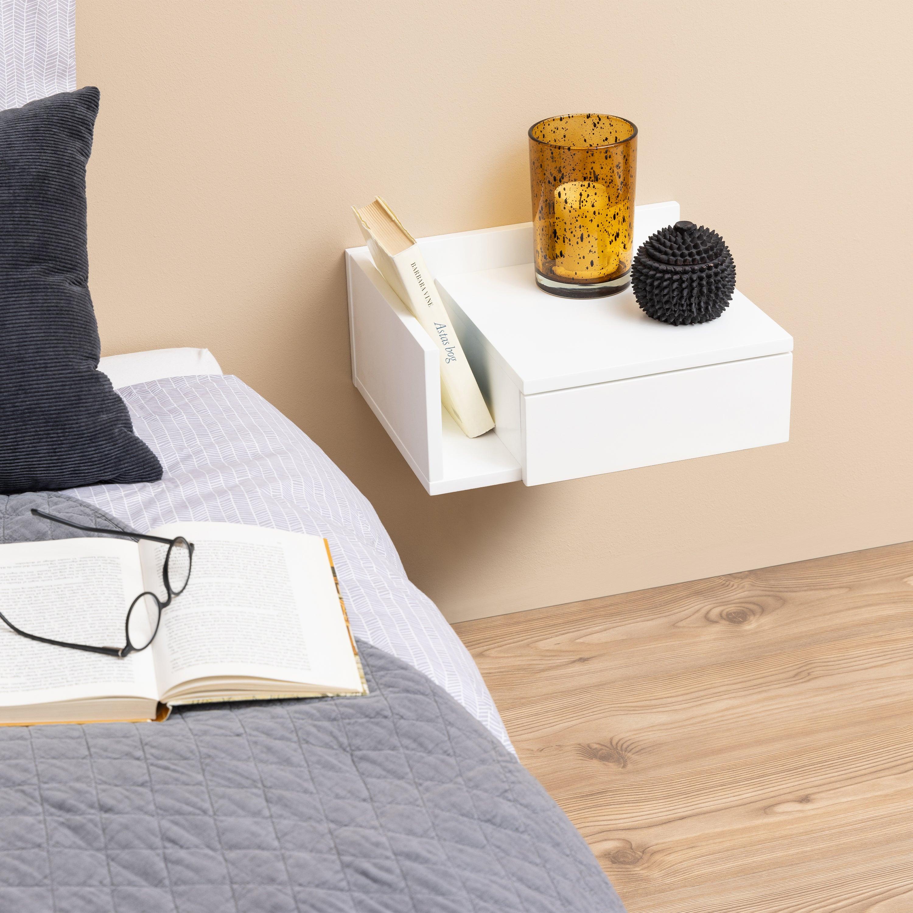 Ashlan 1 Drawer Wall Mounted Square Bedside Table in White - image 6