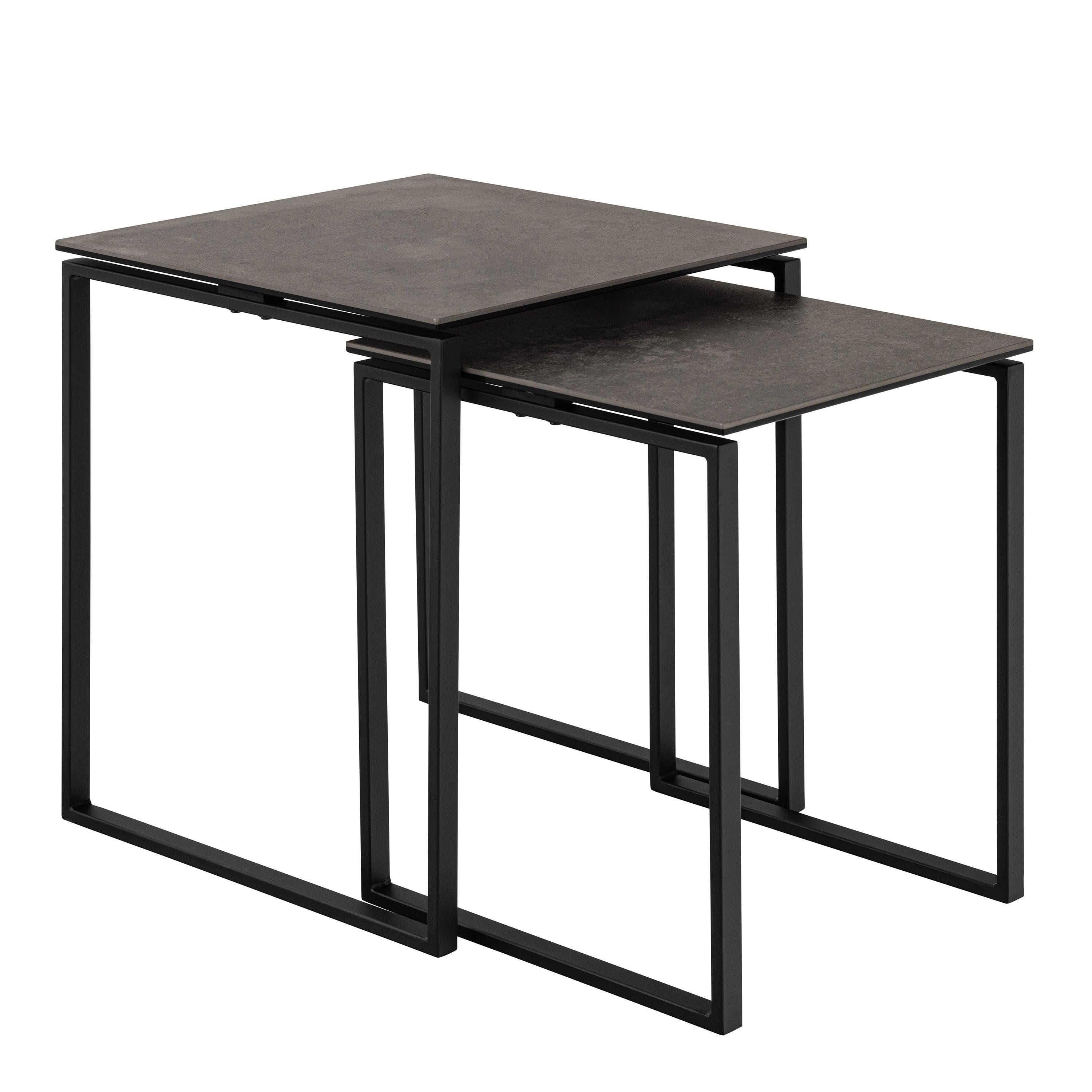 Katrine Square Coffee Table Set in Ceramic Black