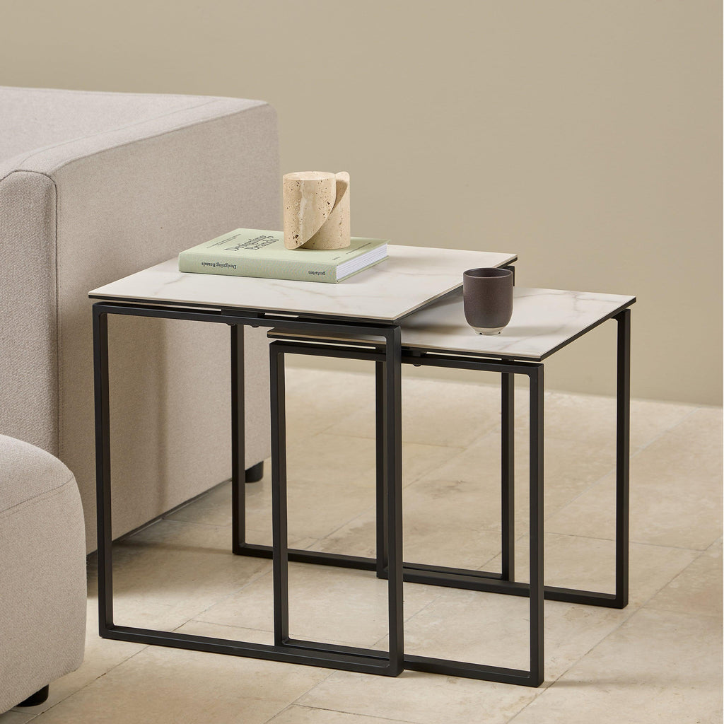 Katrine Square Coffee Table Set in Ceramic White - image 4