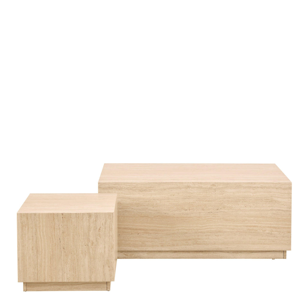 Dice Square and Rectangular Coffee Table Set of 2 in Travertine Rough Paper Effect - image 2