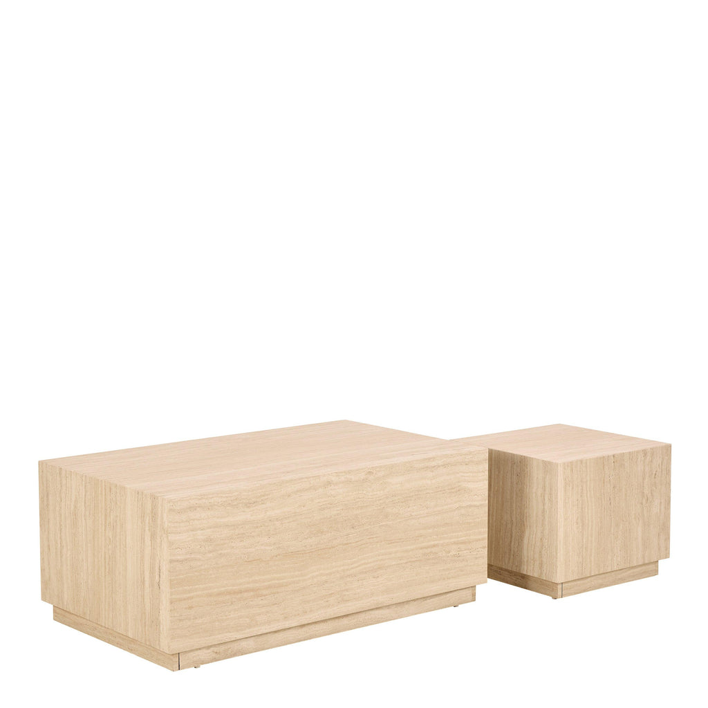 Dice Square and Rectangular Coffee Table Set of 2 in Travertine Rough Paper Effect - image 3