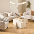 Dice Square and Rectangular Coffee Table Set of 2 in Travertine Rough Paper Effect - image 4