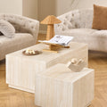 Dice Square and Rectangular Coffee Table Set of 2 in Travertine Rough Paper Effect - image 5