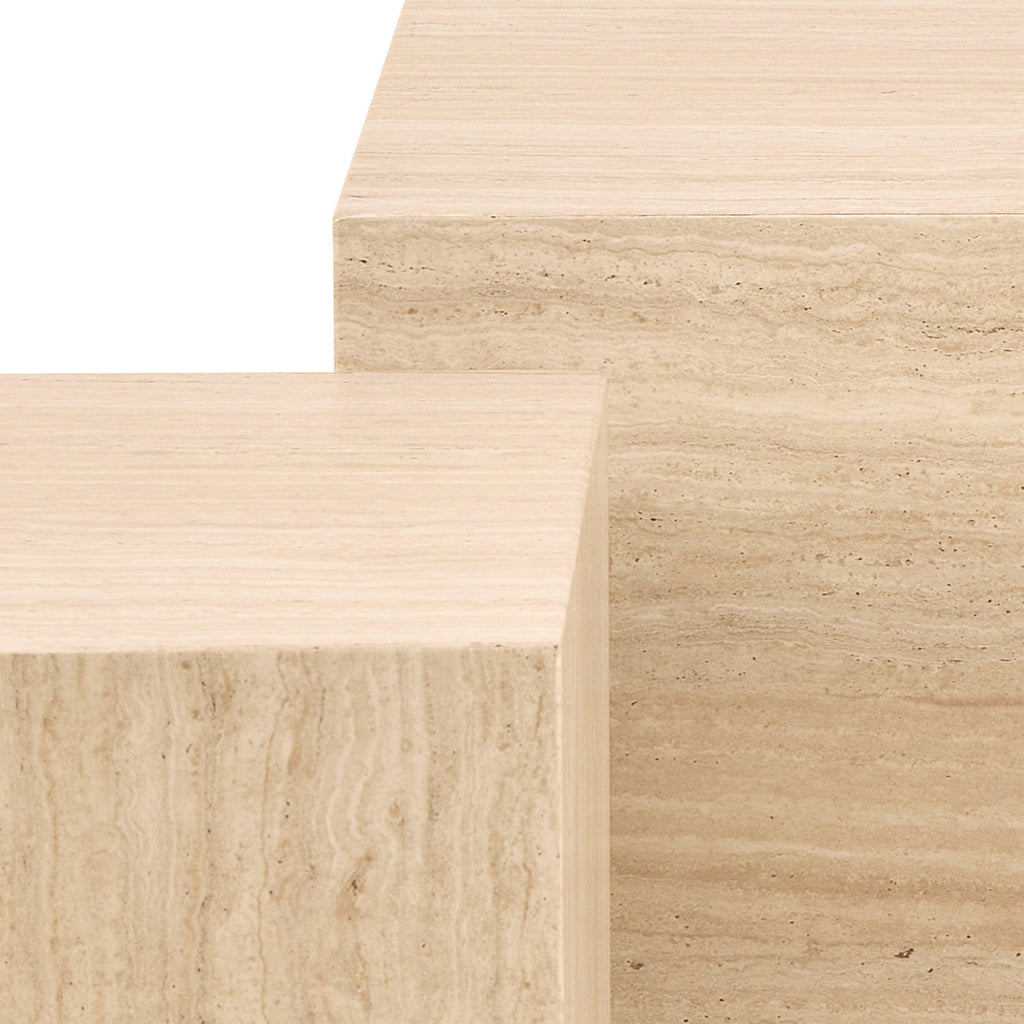 Dice Square and Rectangular Coffee Table Set of 2 in Travertine Rough Paper Effect - image 6