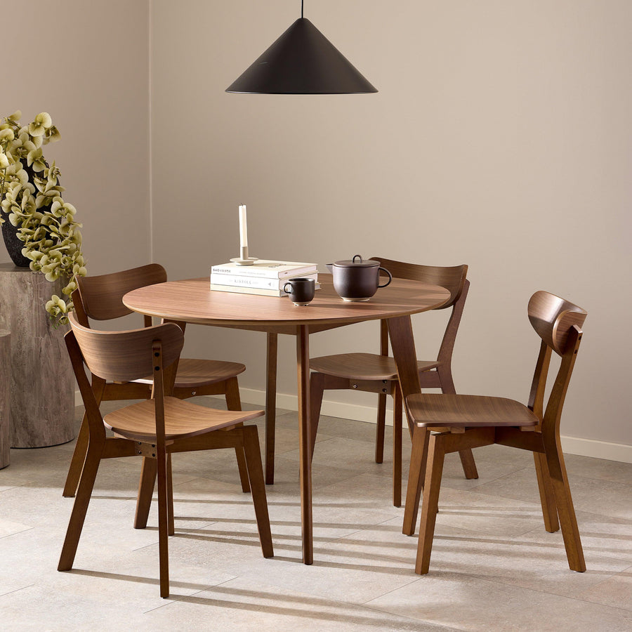 Roxby Round Dining Table in Walnut 105cm includes 4 Roxby Dining Chairs in Walnut