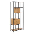 Seaford Tall Wild Oak Metal 2 Drawer Bookcase with 4 Shelves