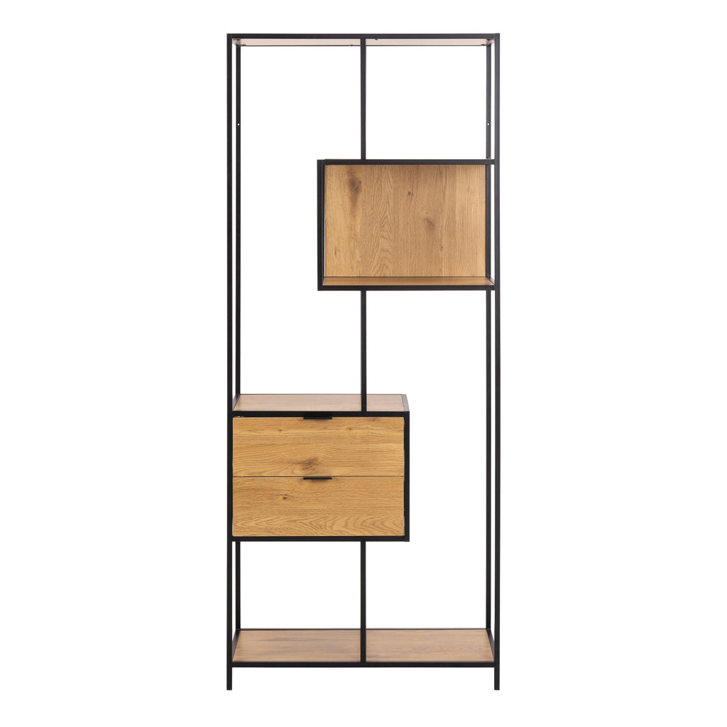 Seaford Tall Wild Oak Metal 2 Drawer Bookcase with 4 Shelves - image 2