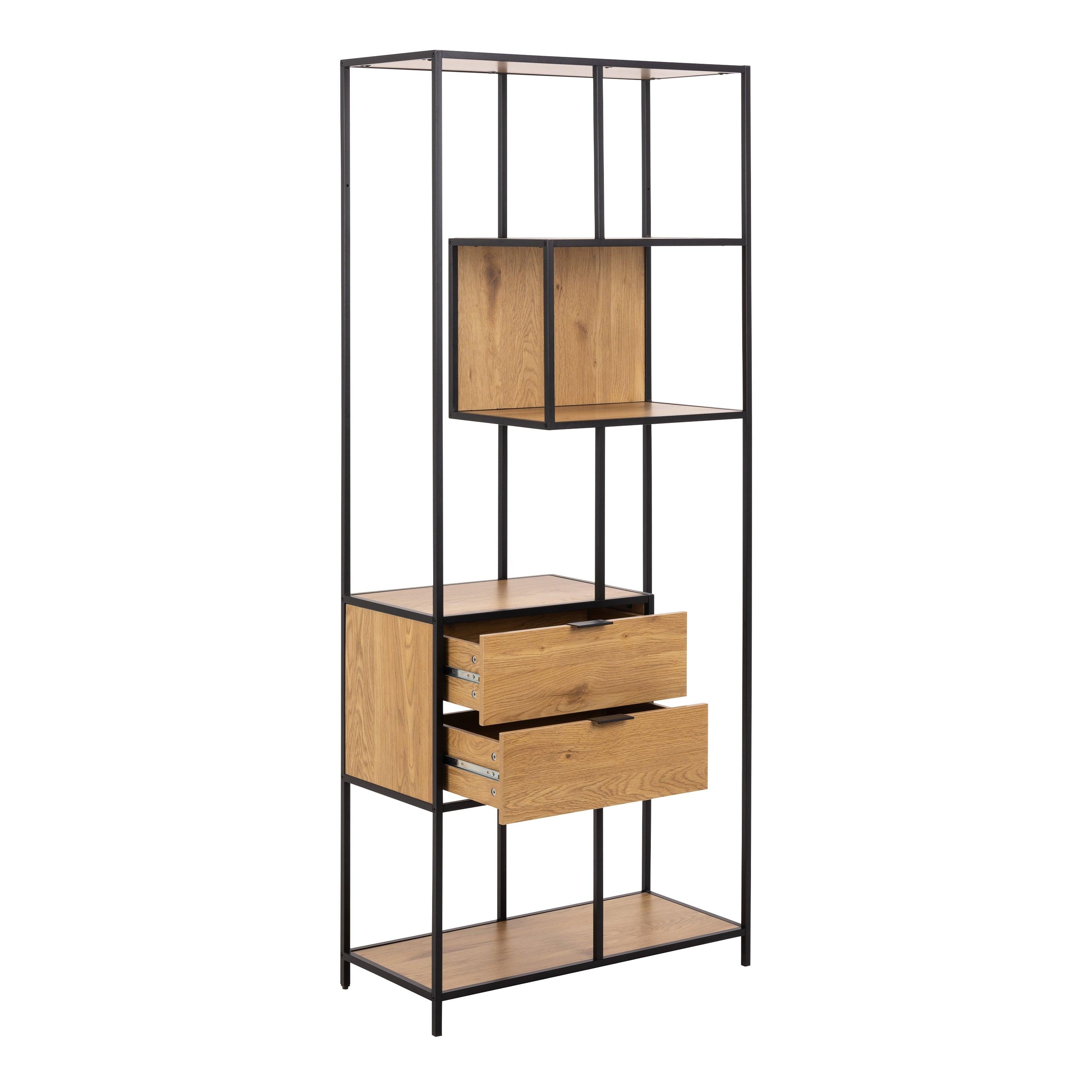 Seaford Tall Wild Oak Metal 2 Drawer Bookcase with 4 Shelves - image 4