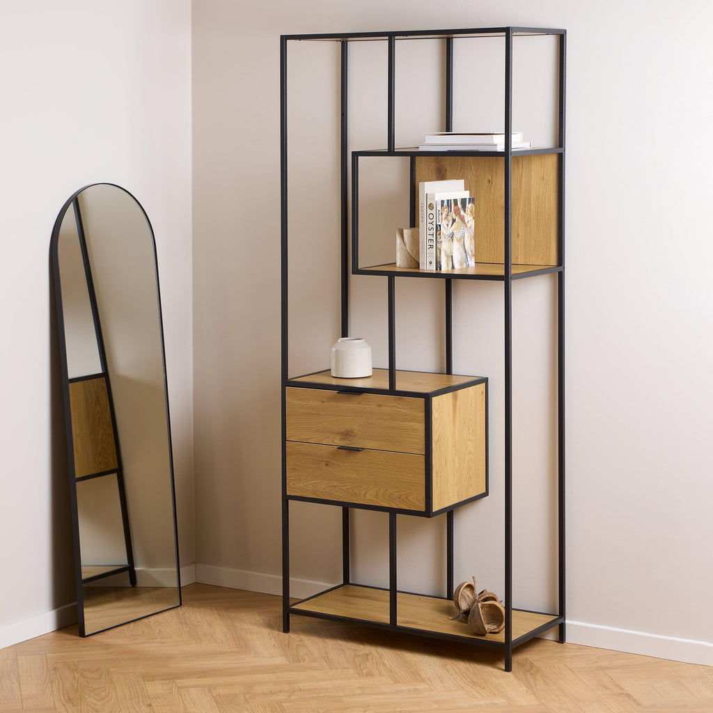 Seaford Tall Wild Oak Metal 2 Drawer Bookcase with 4 Shelves - image 5