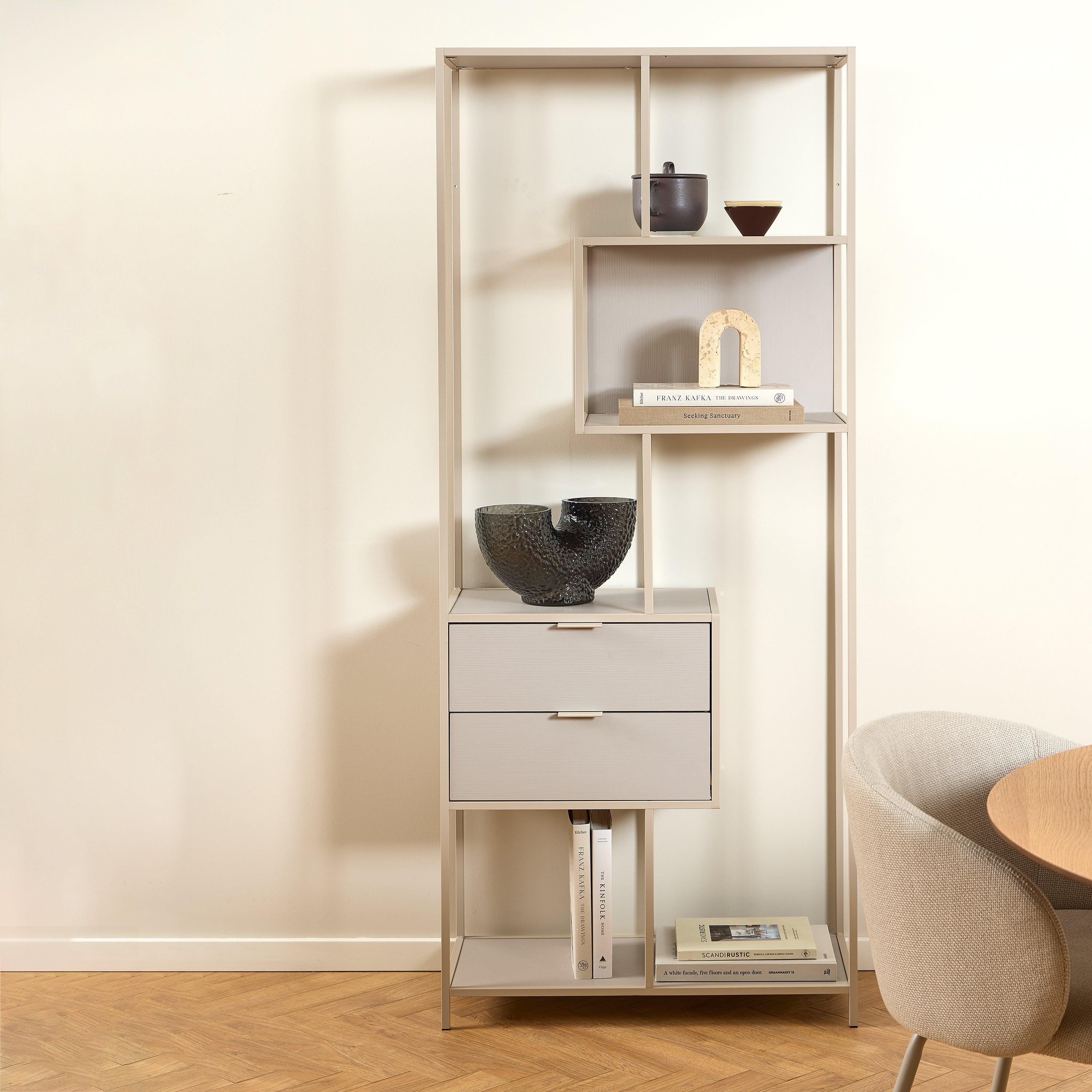 Seaford Tall Grey Metal 2 Drawer Bookcase with 4 Shelves - image 5