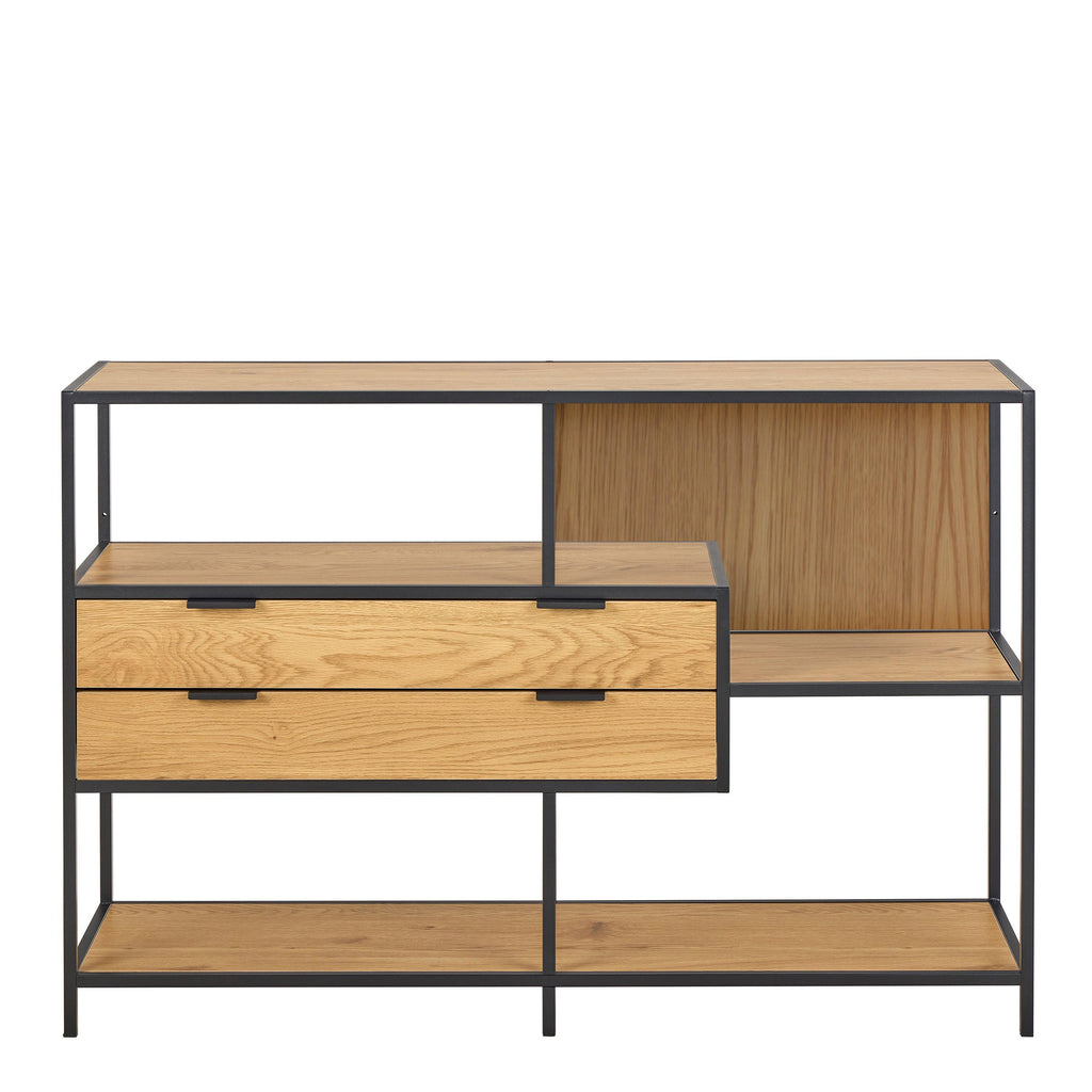 Seaford Wide Oak Metal Bookcase 2 Drawers and 3 Shelves in Matt Wild Oak - image 2