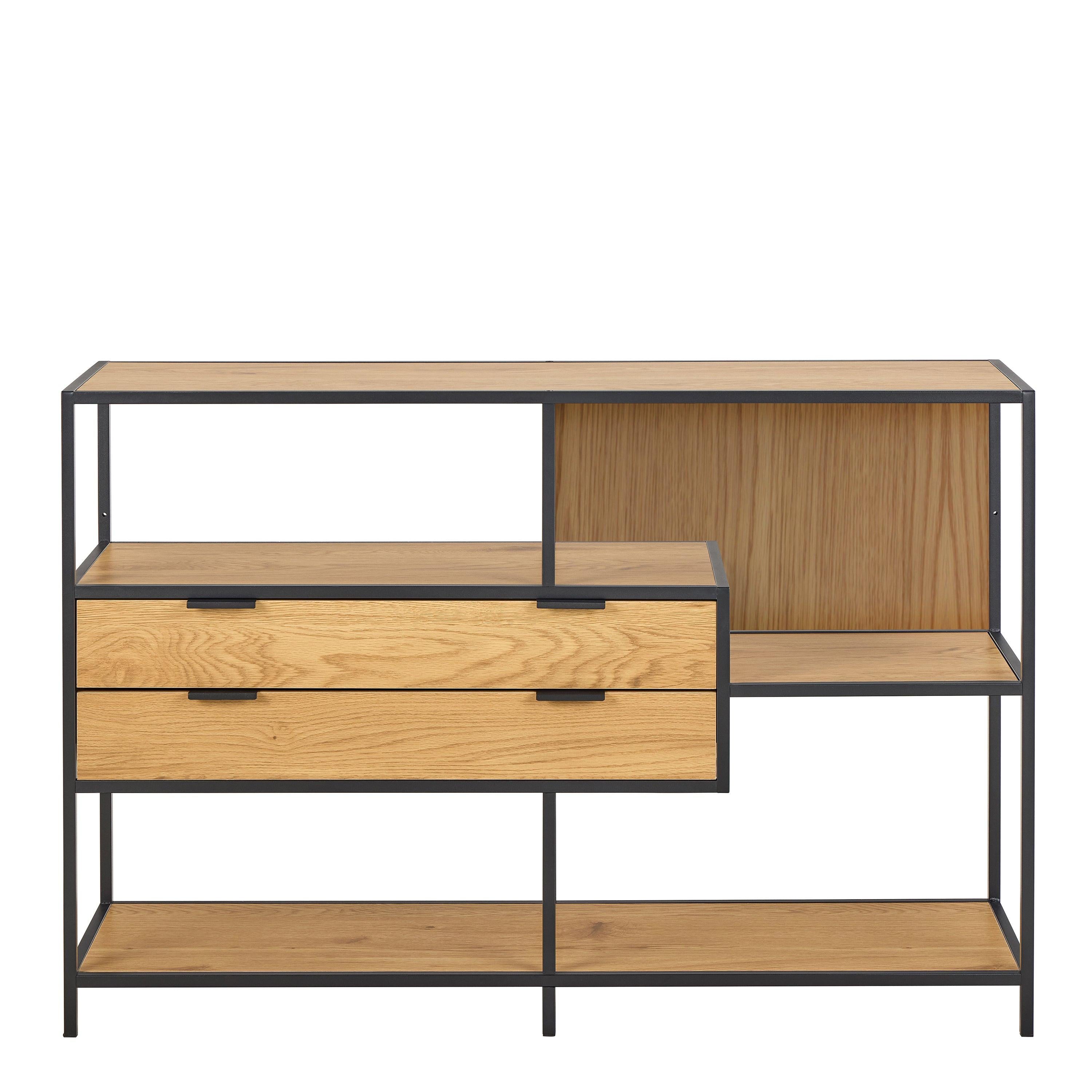 Seaford Wide Oak Metal Bookcase 2 Drawers and 3 Shelves in Matt Wild Oak - image 2