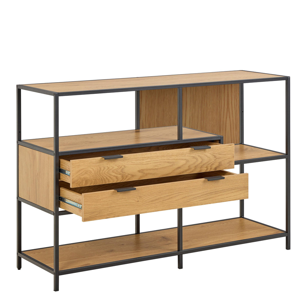 Seaford Wide Oak Metal Bookcase 2 Drawers and 3 Shelves in Matt Wild Oak - image 4