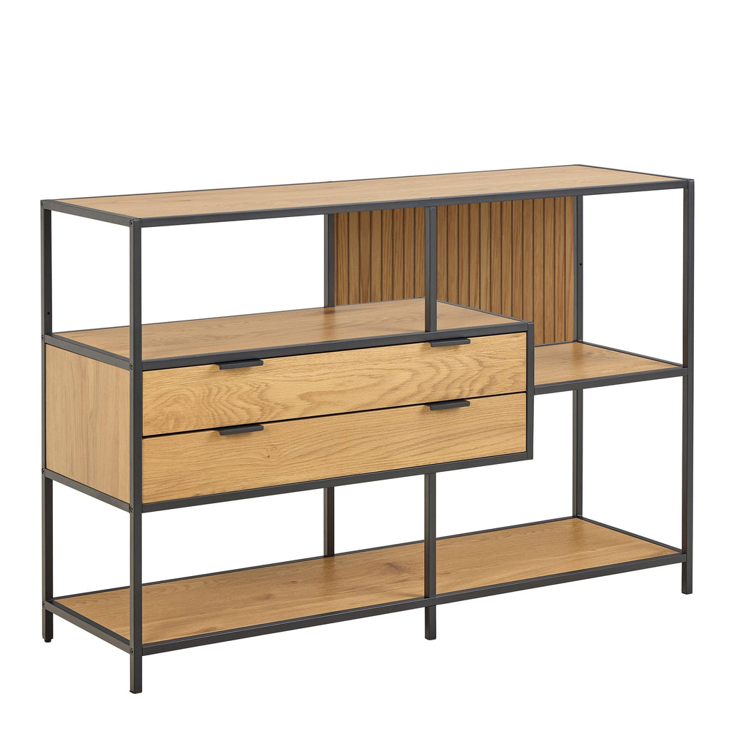 Seaford Wide Oak Metal Bookcase 2 Drawers and 3 Shelves in Matt Wild Oak - image 5
