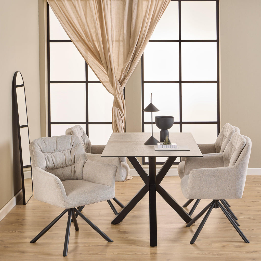 Alonso Swivel Cream Dining Chair with Armrest Set of 2 - image 4