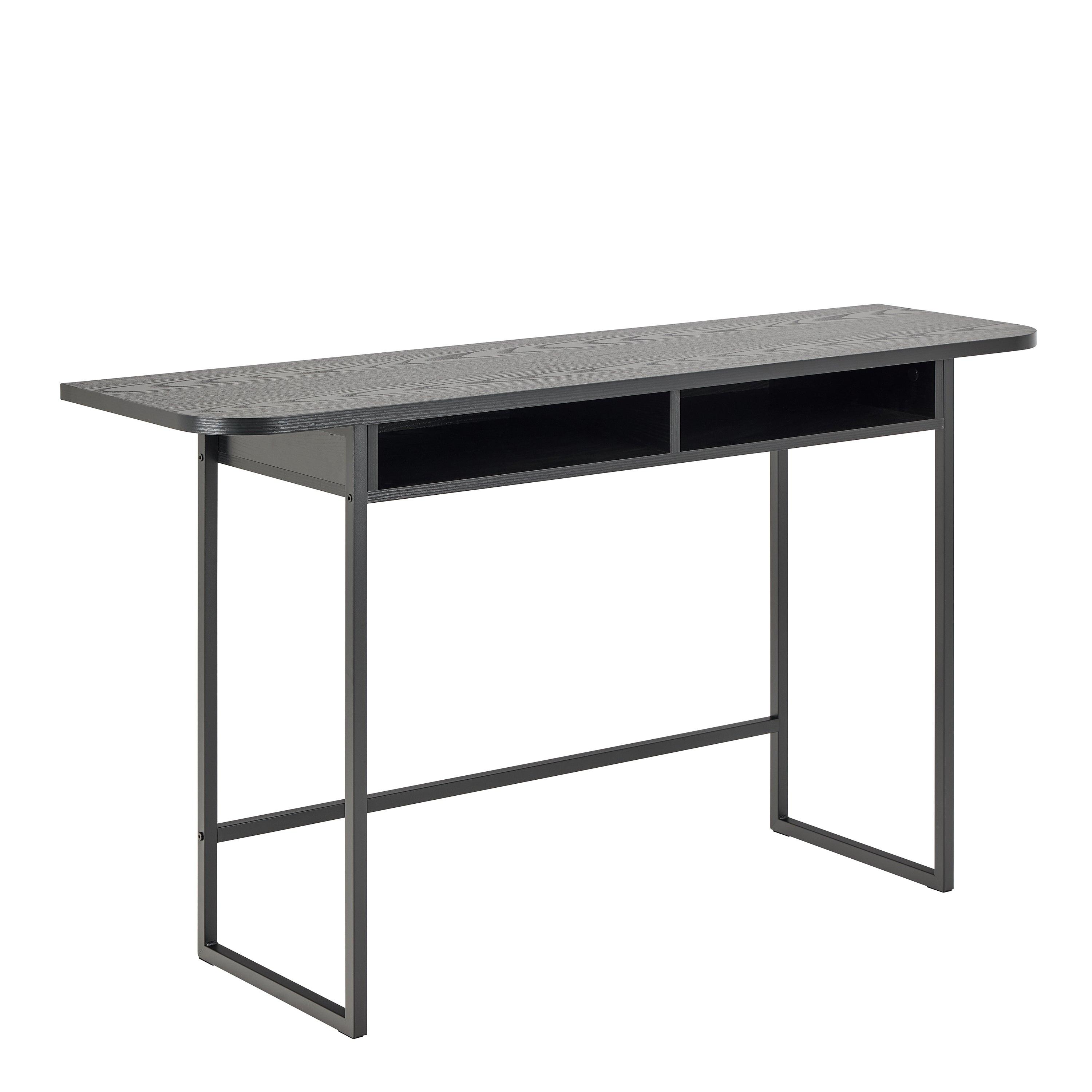 Darlington Console Table with Open Shelf and Oak Top in Black
