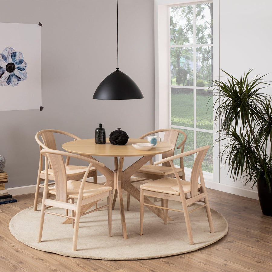 I_Duncan Round Dining Table in White Oak 105cm includes 4 Cassandra Dining Chairs with Armrest in White Oak