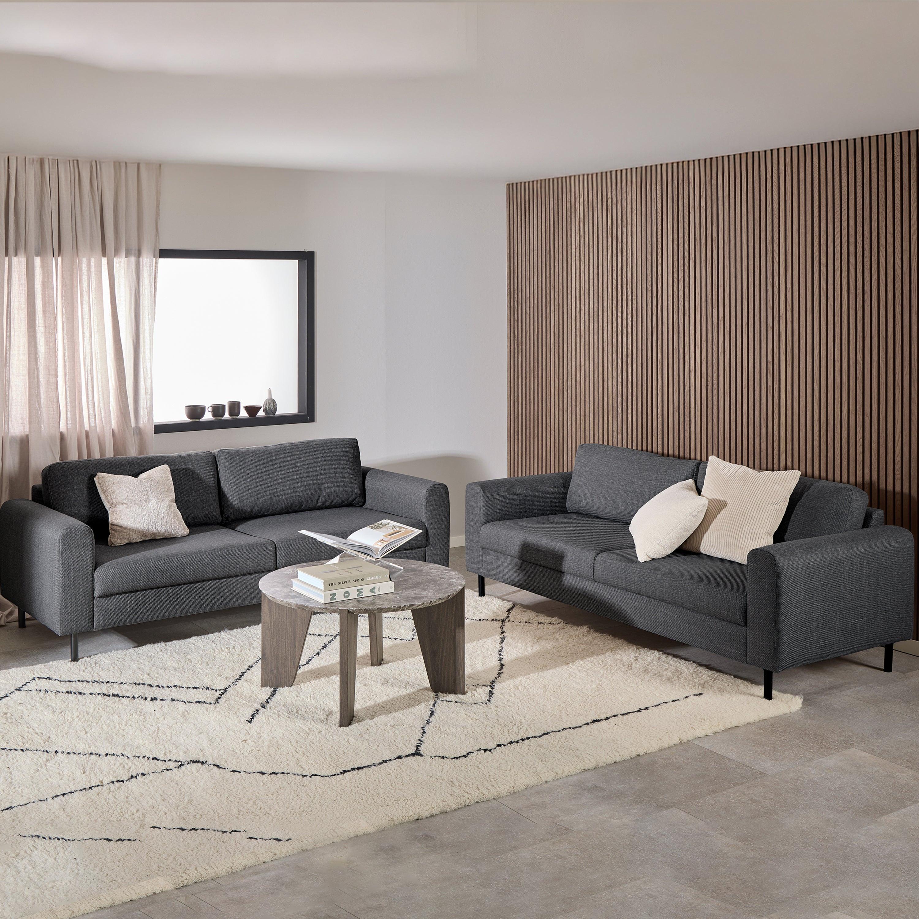 Omaha Set of 2 x 3 Seater Sofas in Basel Dark Grey Fabric