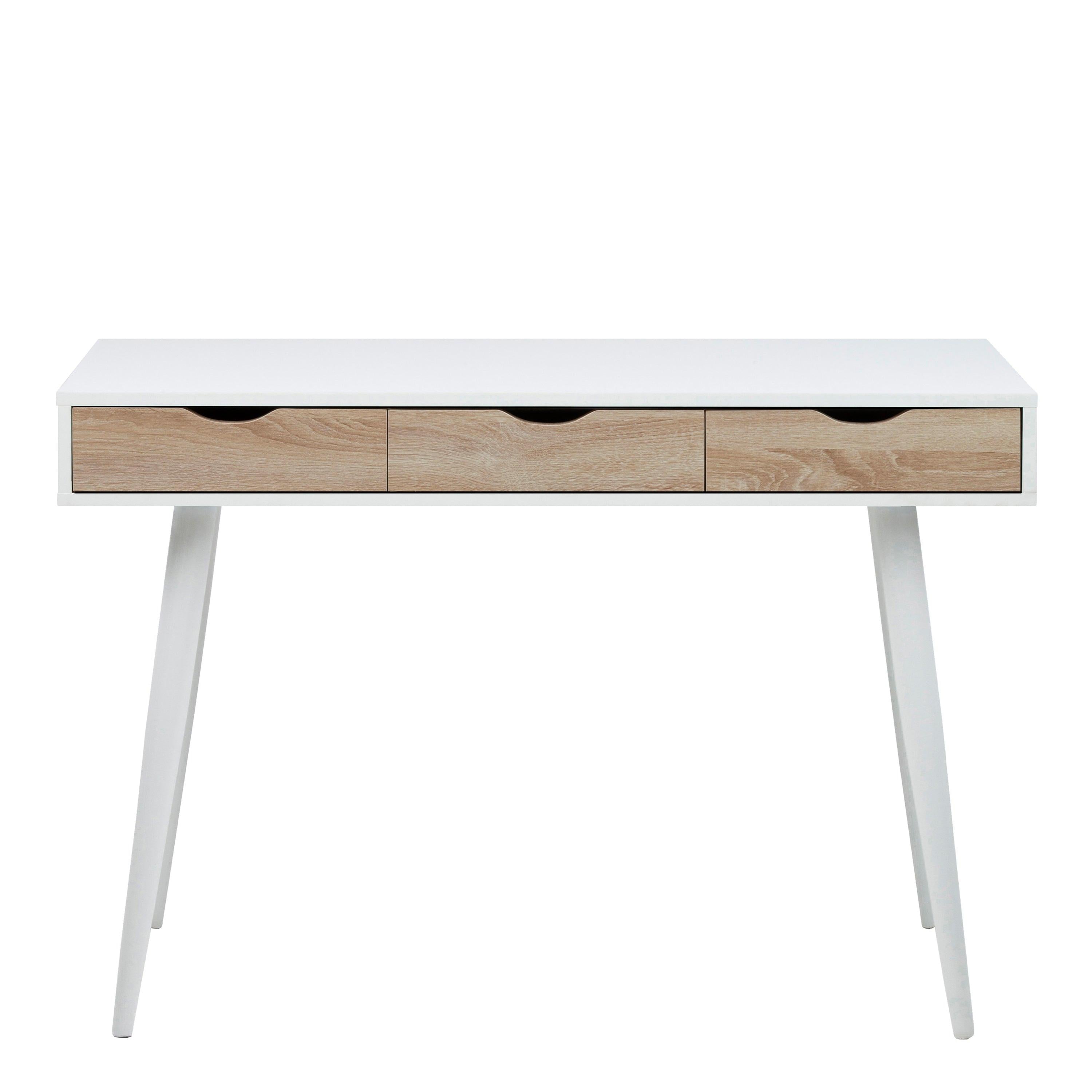 Neptun 3 Drawer Desk in White with 3 Oak Drawers - image 2