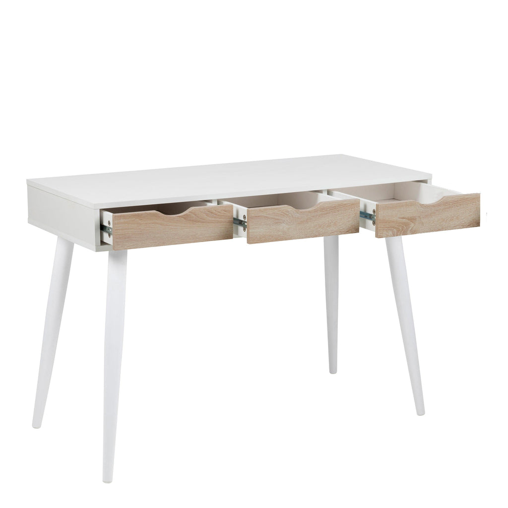 Neptun 3 Drawer Desk in White with 3 Oak Drawers - image 3
