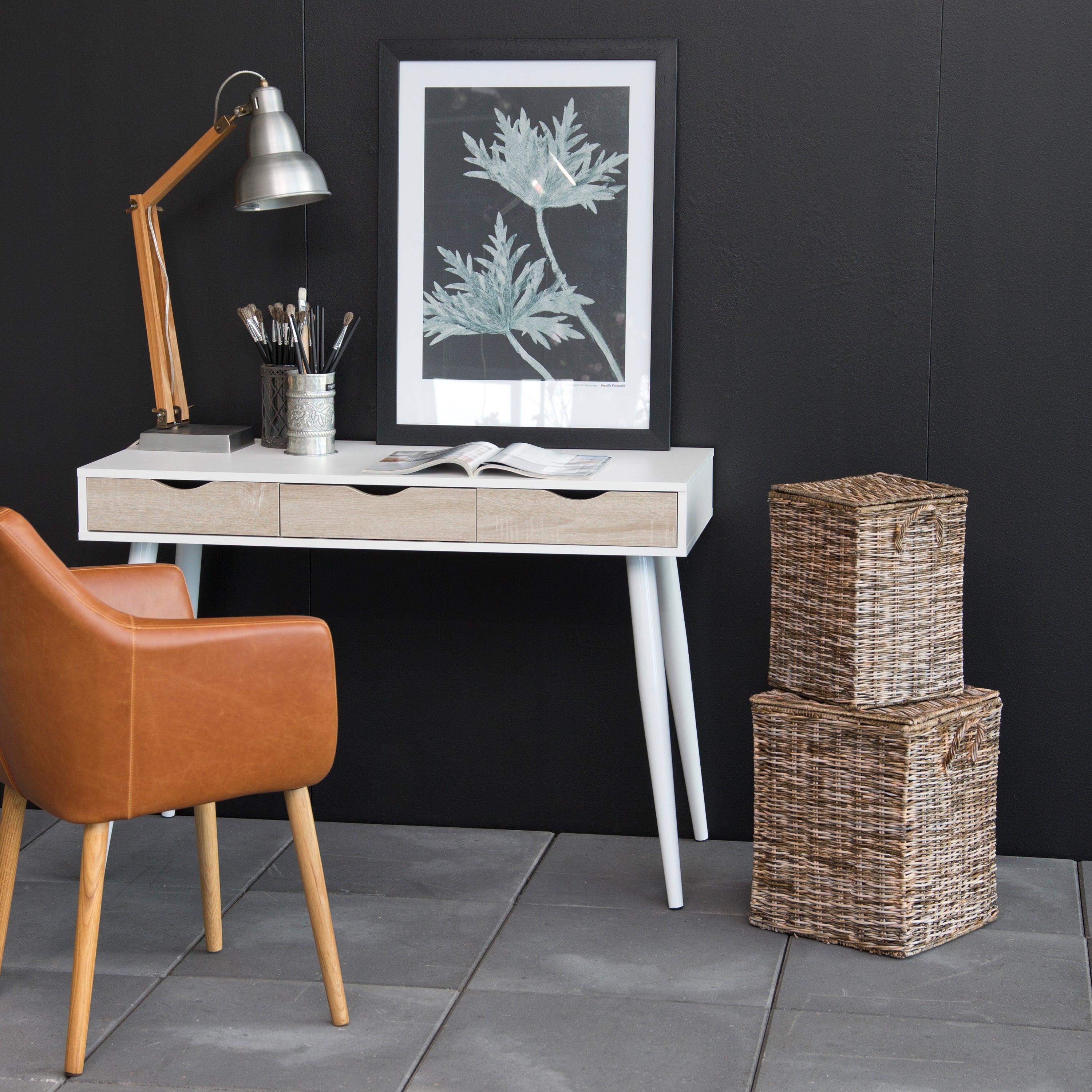 Neptun 3 Drawer Desk in White with 3 Oak Drawers - image 4