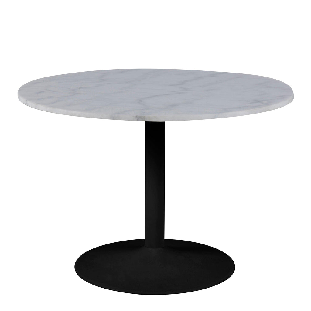 Tarifa Round Dining Table with White Polished Marble Top and Black Base 110cm