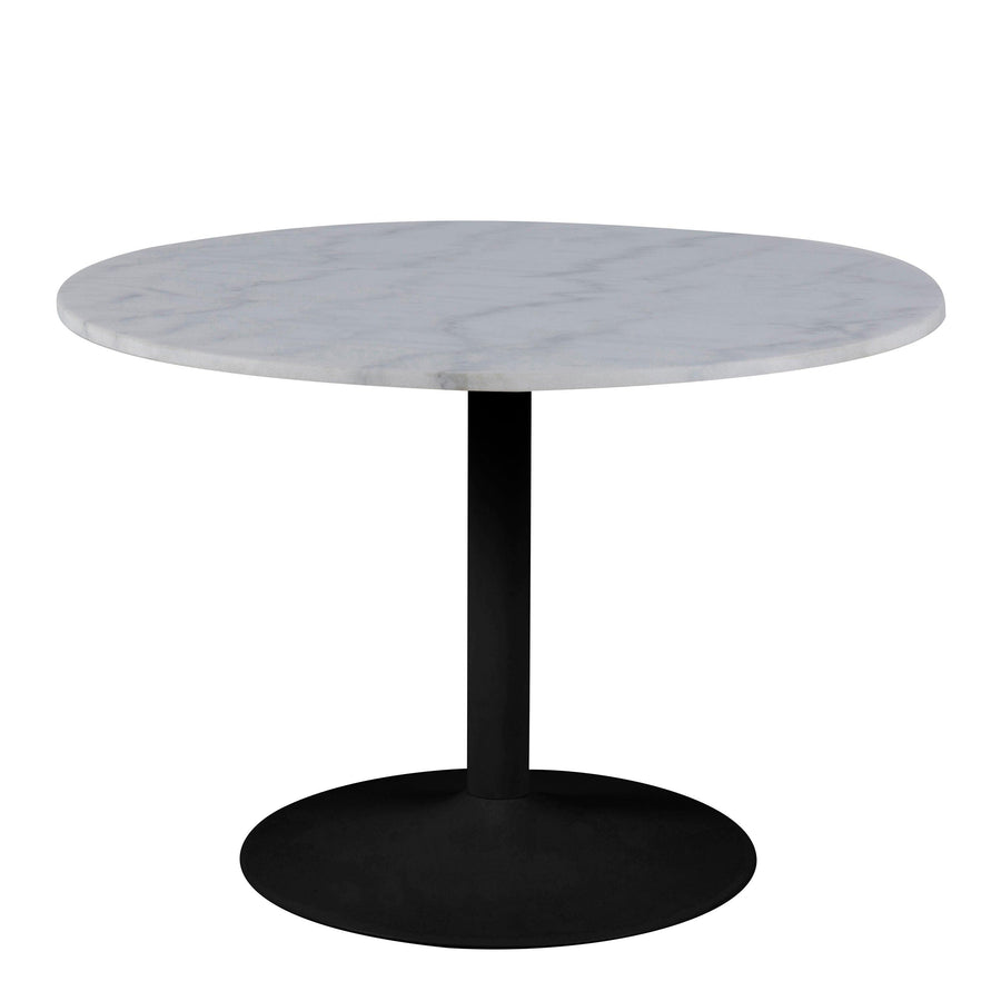 Tarifa Round Dining Table with White Polished Marble Top and Black Base 110cm