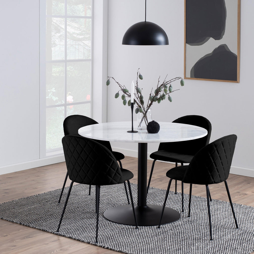Tarifa Round Dining Table with White Polished Marble Top and Black Base 110cm - image 5