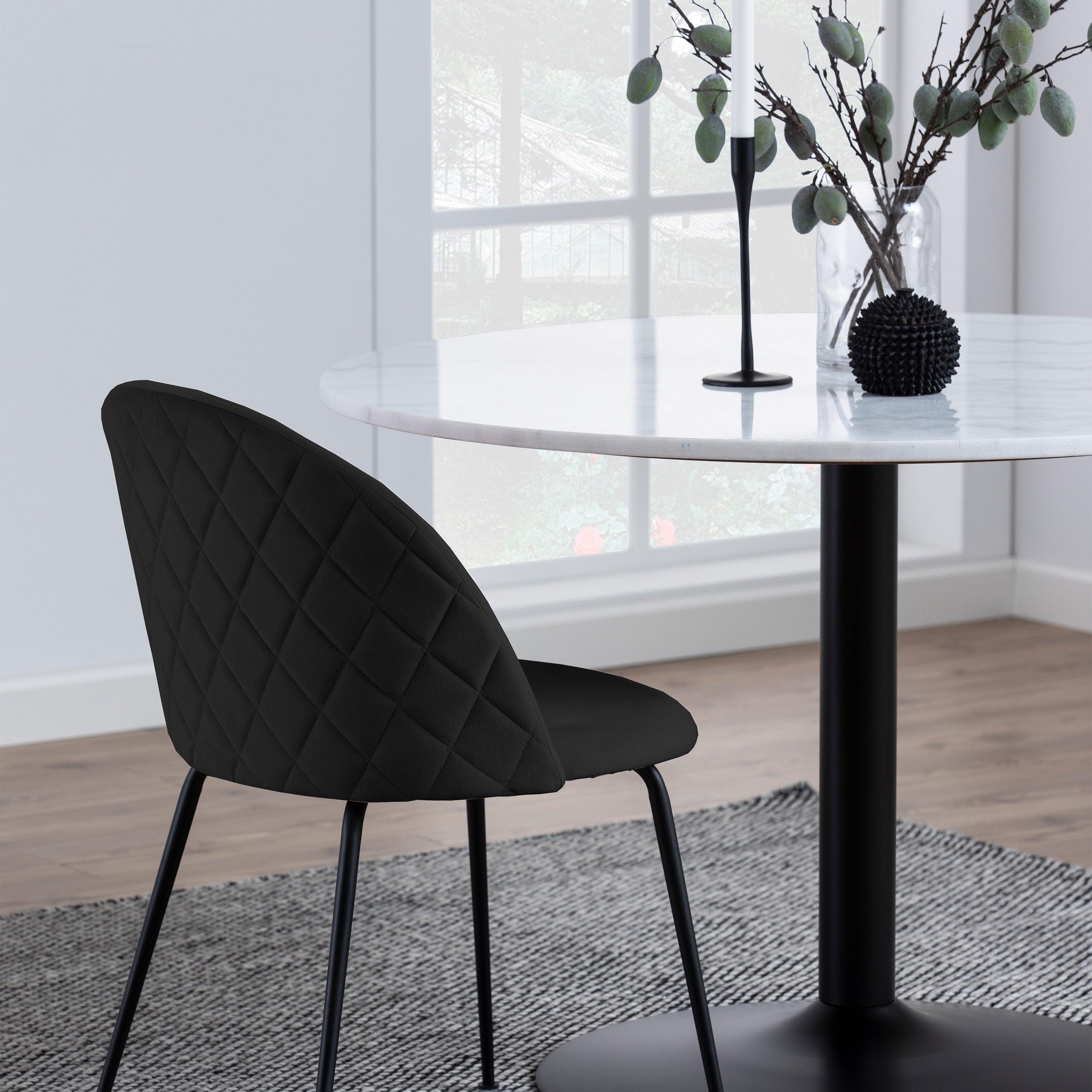 Tarifa Round Dining Table with White Polished Marble Top and Black Base 110cm - image 7