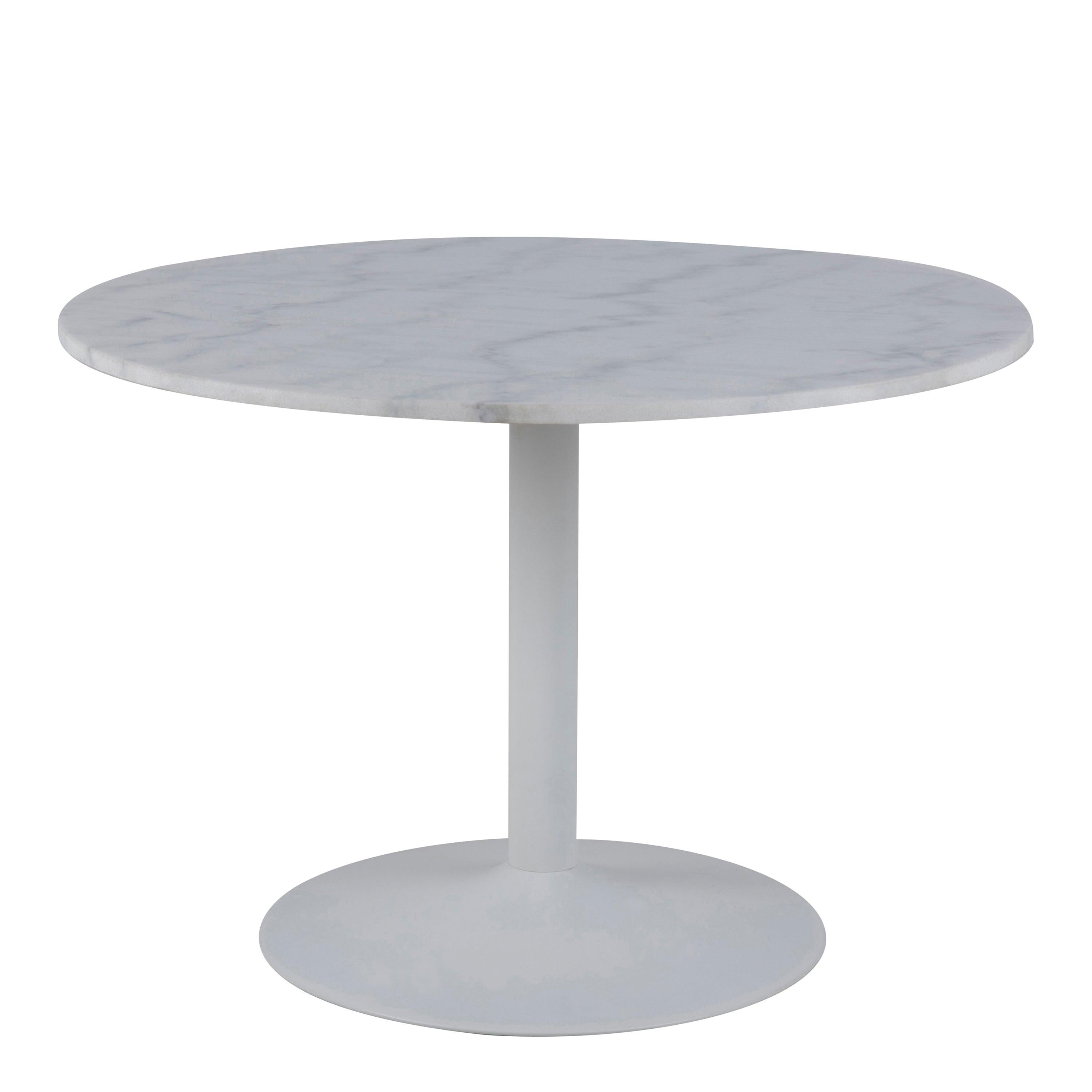 Tarifa Round Dining Table with White Polished Marble Top and White Base 110cm