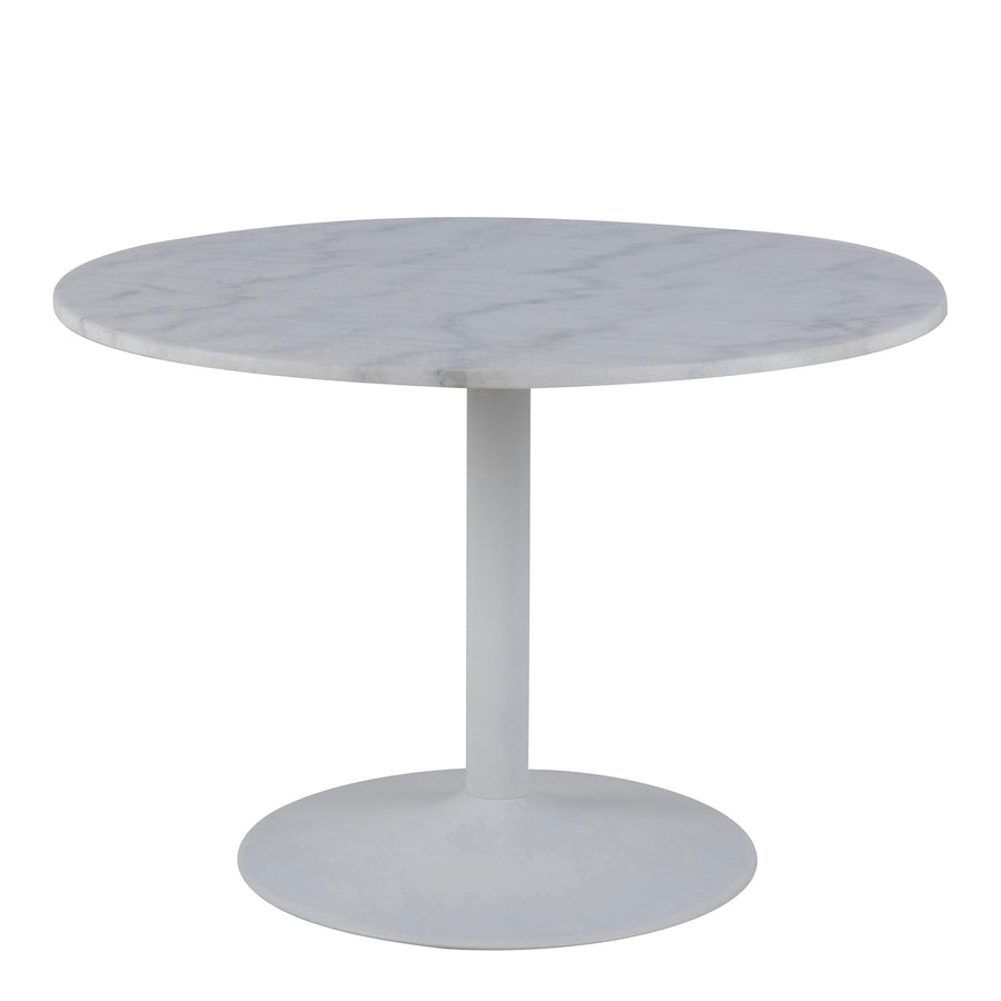 Tarifa Round Dining Table with White Polished Marble Top and White Base 110cm