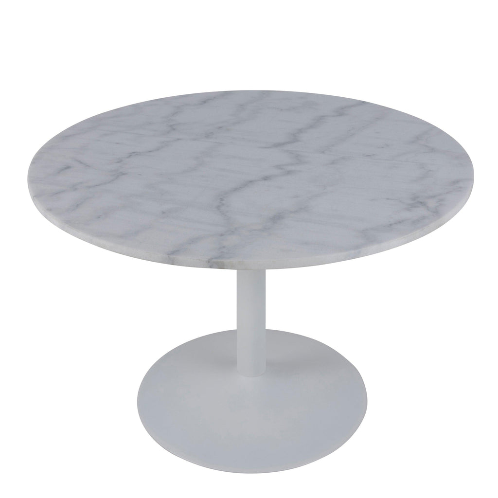 Tarifa Round Dining Table with White Polished Marble Top and White Base 110cm - image 3