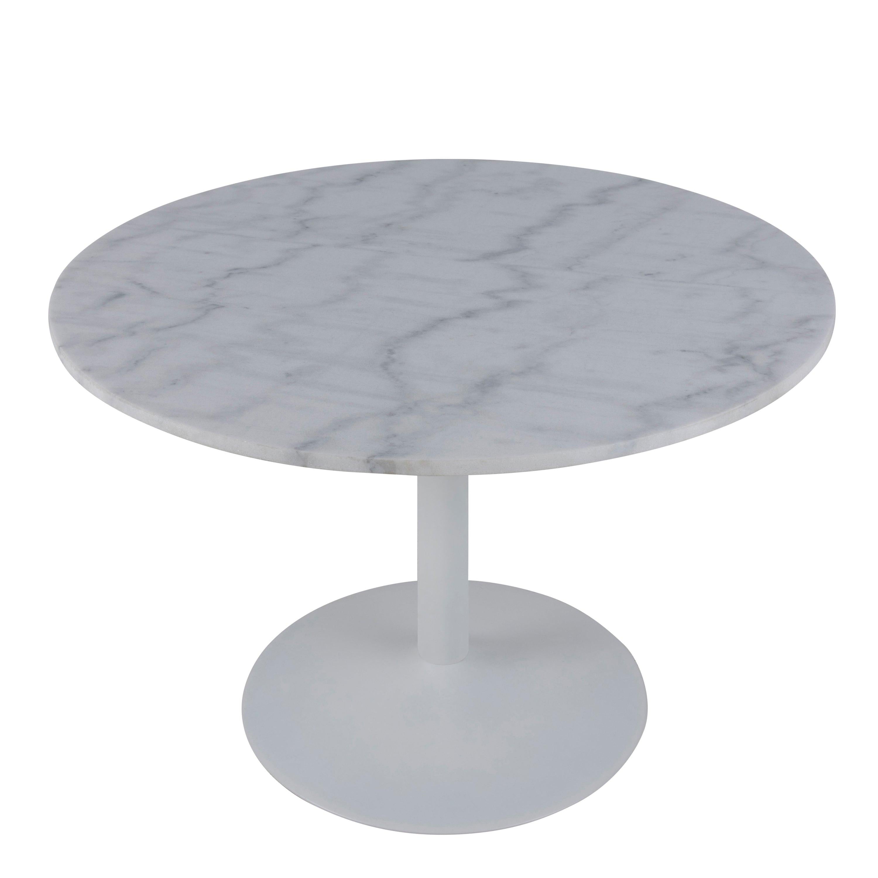 Tarifa Round Dining Table with White Polished Marble Top and White Base 110cm - image 3