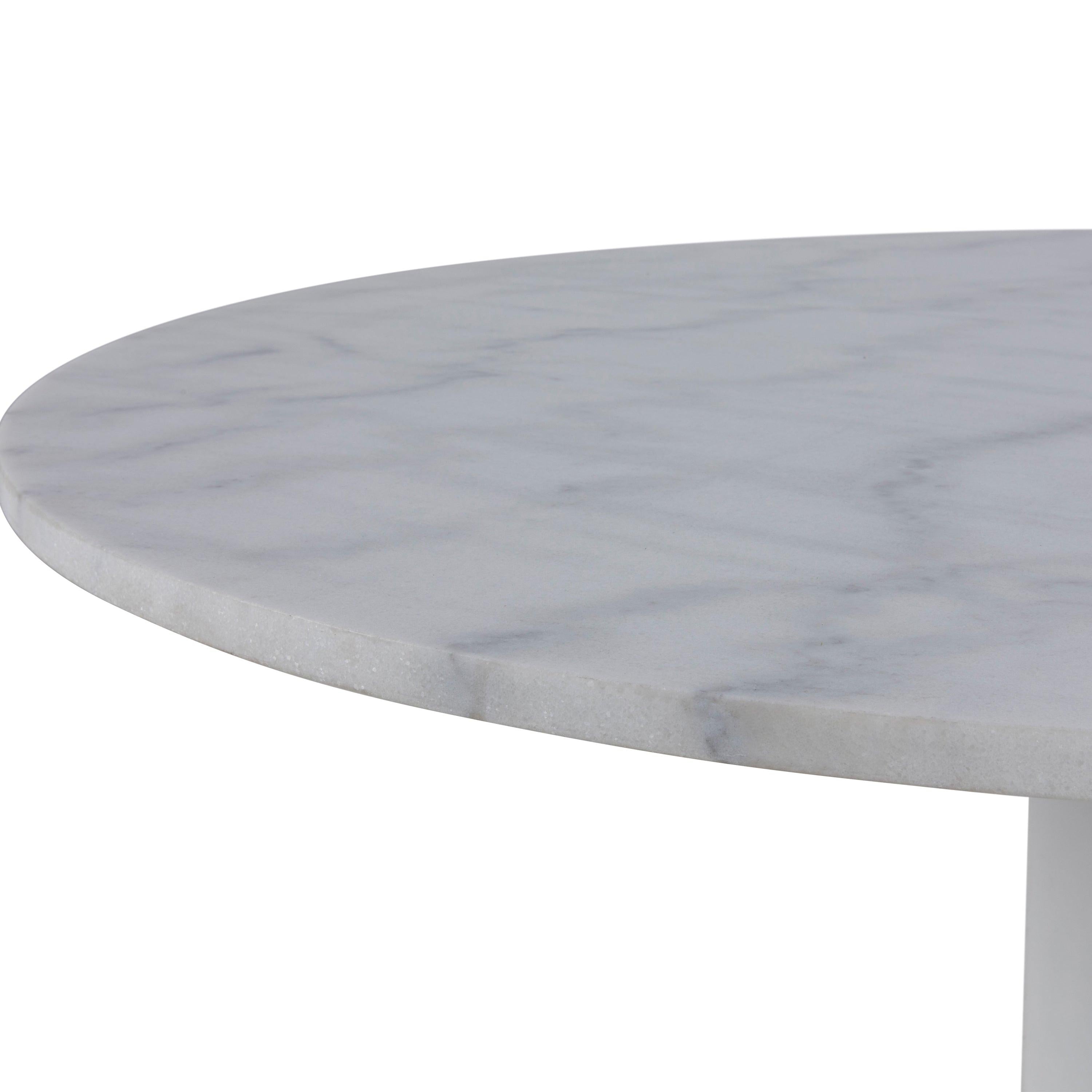 Tarifa Round Dining Table with White Polished Marble Top and White Base 110cm - image 7