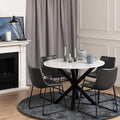 Heaven Round Dining Table with White Polished Marble Top 110cm includes 4 I_Oregon Dining Chairs in Black with Cream Stitchin