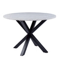 Heaven Round Dining Table with White Polished Marble Top 110cm includes 4 I_Oregon Dining Chairs in Black with Cream Stitchin