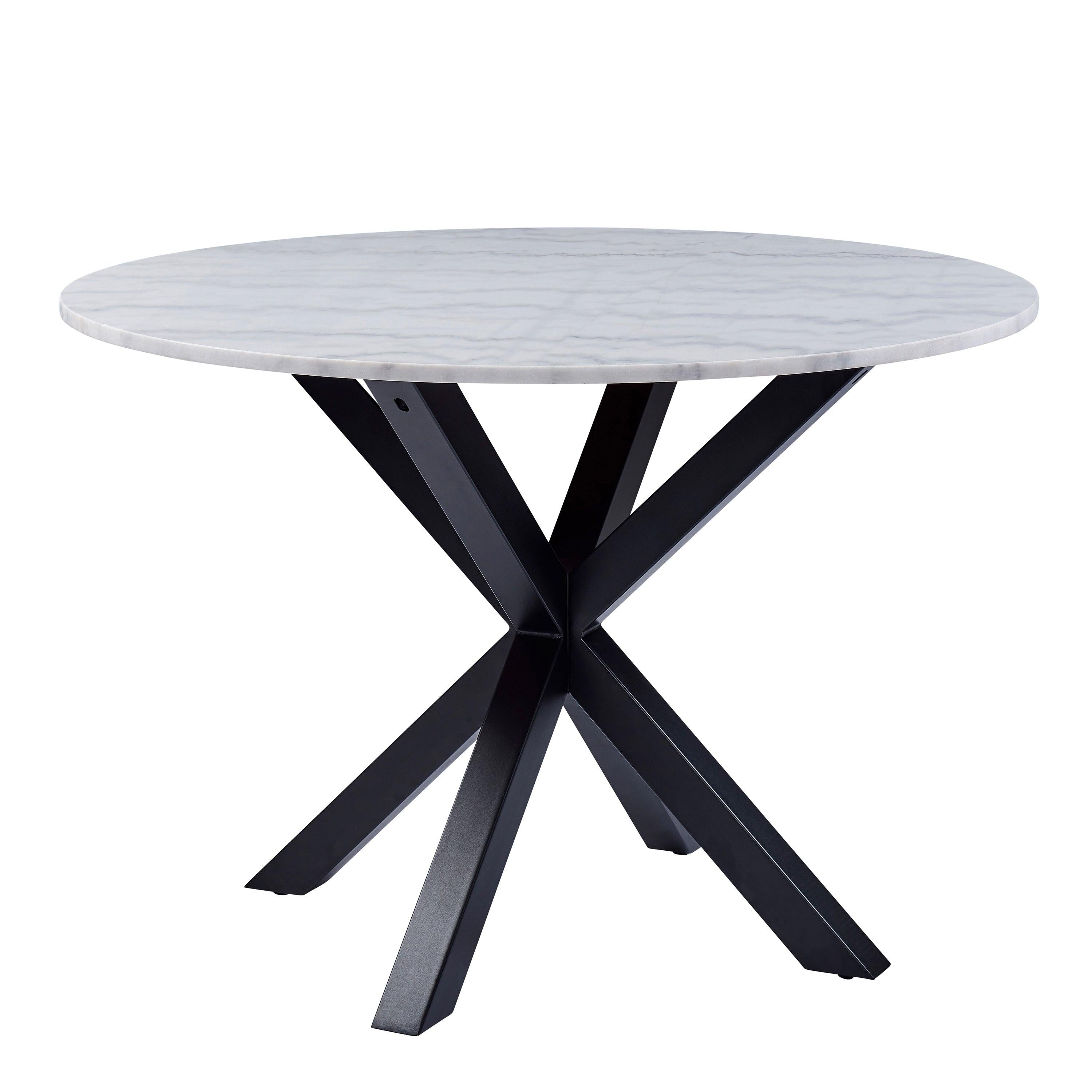 Heaven Round Dining Table with White Polished Marble Top 110cm includes 4 I_Oregon Dining Chairs in Black with Cream Stitchin