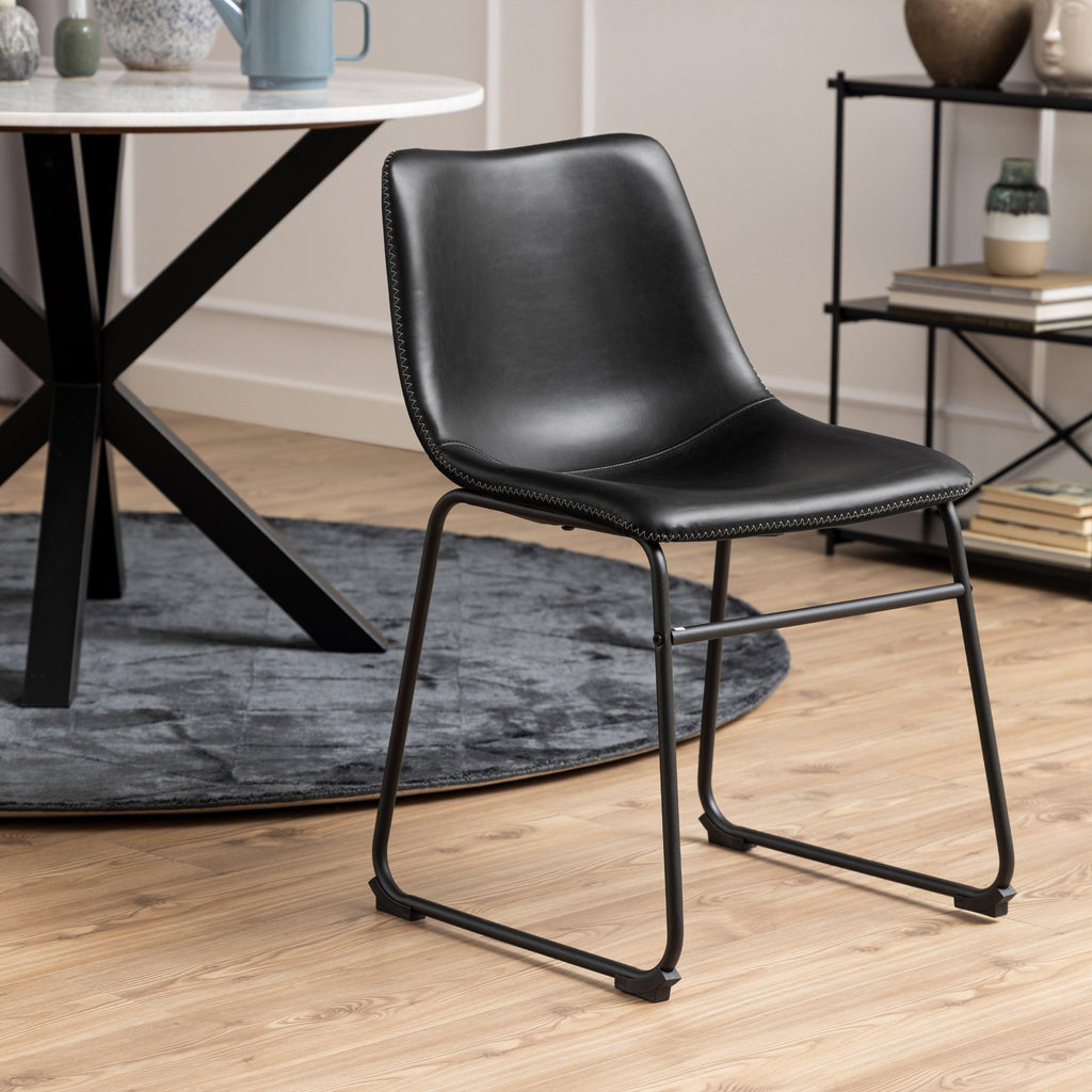 Heaven Round Dining Table with White Polished Marble Top 110cm includes 4 I_Oregon Dining Chairs in Black with Cream Stitchin