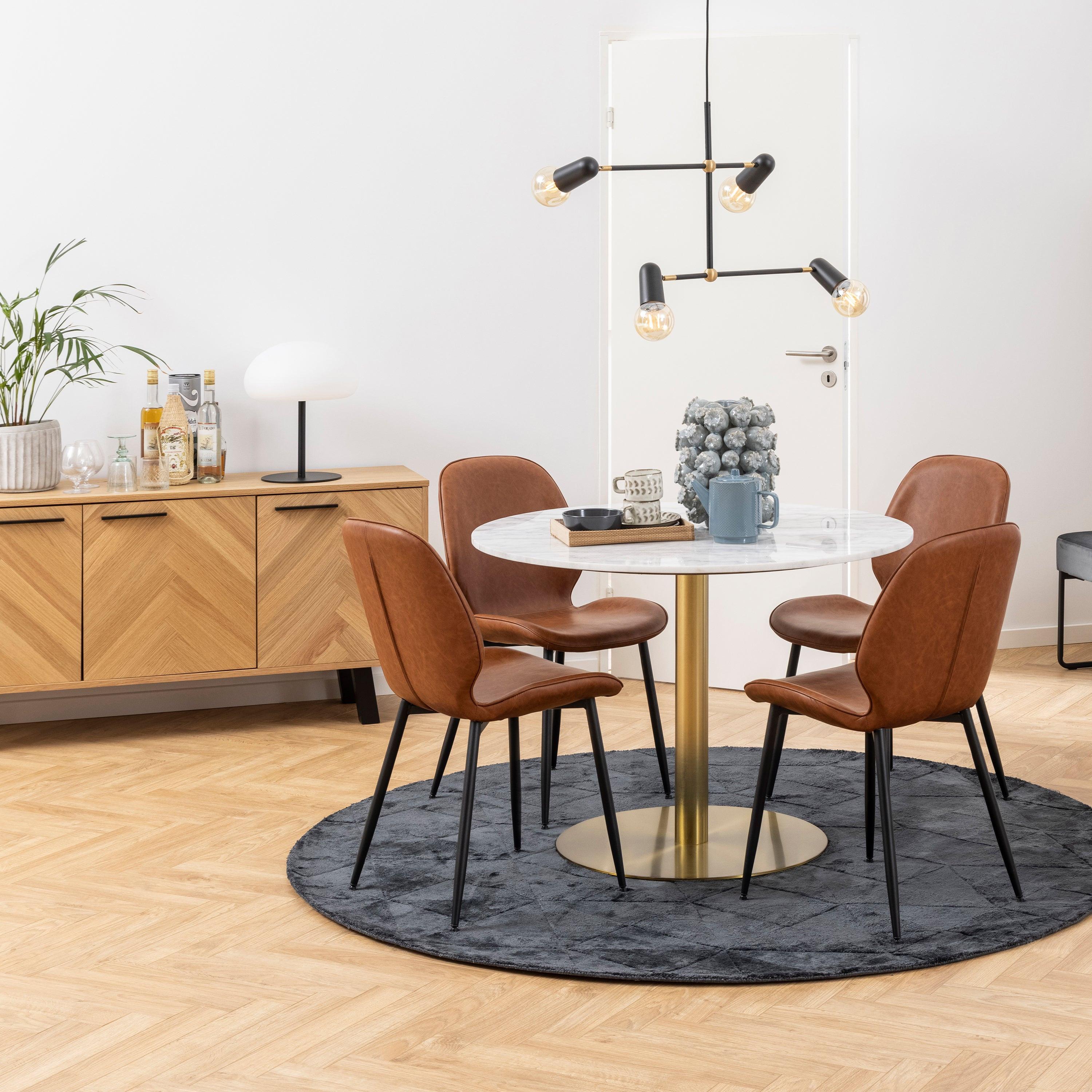Corby Round Dining Table with White Polished Marble Top & Gold Base - image 2