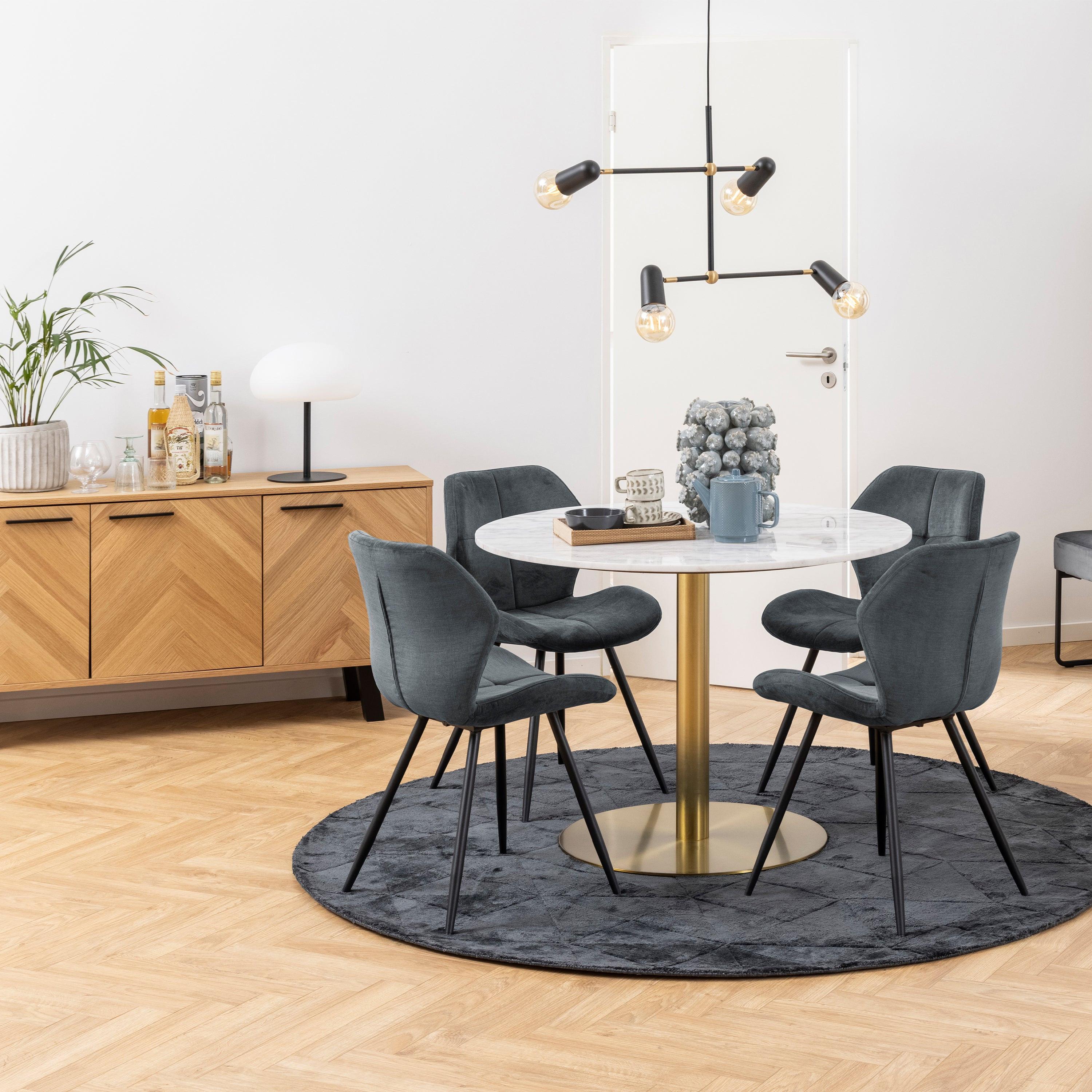 Corby Round Dining Table with White Polished Marble Top & Gold Base - image 3