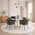 Corby Round Dining Table with White Polished Marble Top & Gold Base inc 4 Brooke Dining Chairs with Armrests in Taupe