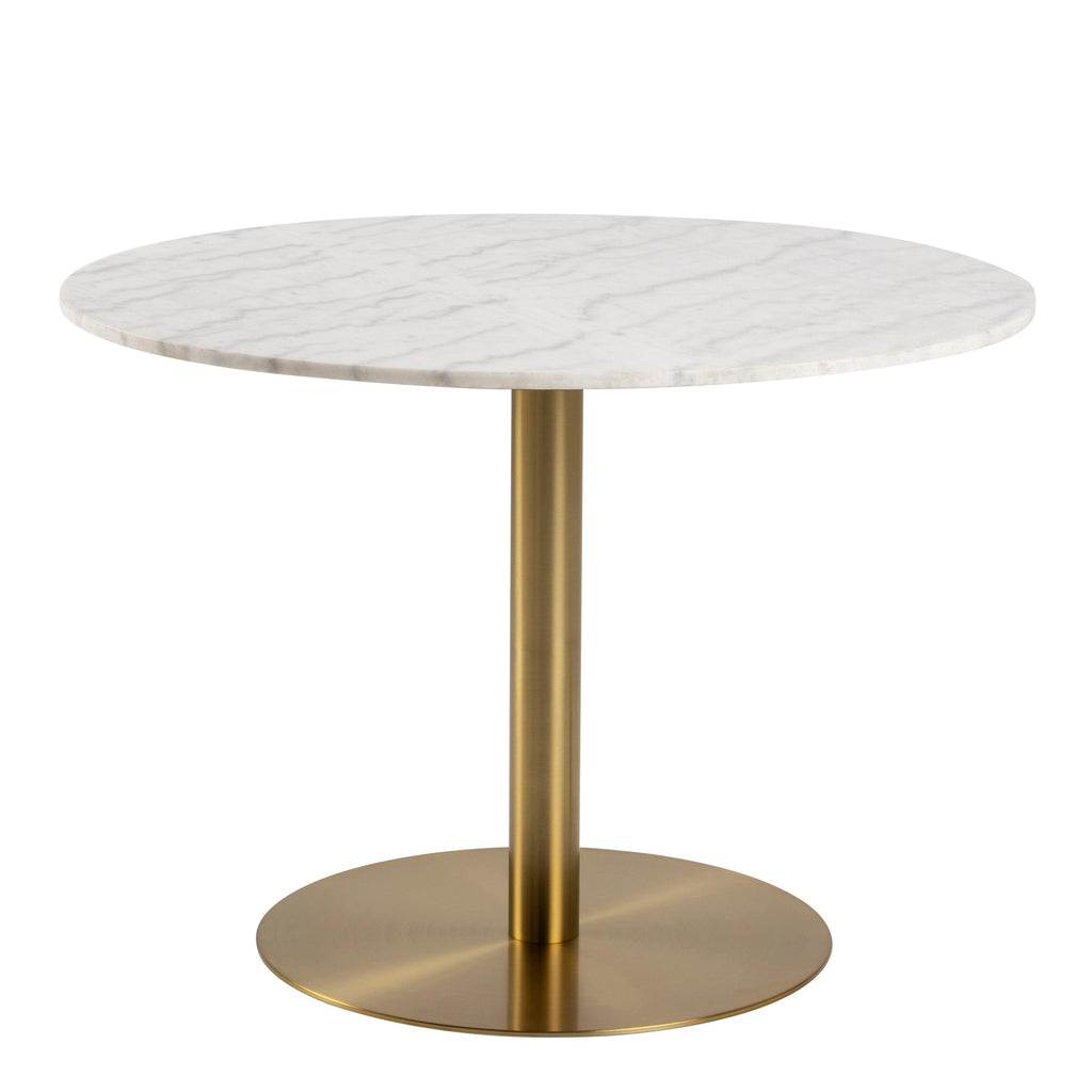 Corby Round Dining Table with White Polished Marble Top & Gold Base inc 4 Brooke Dining Chairs with Armrests in Taupe - image