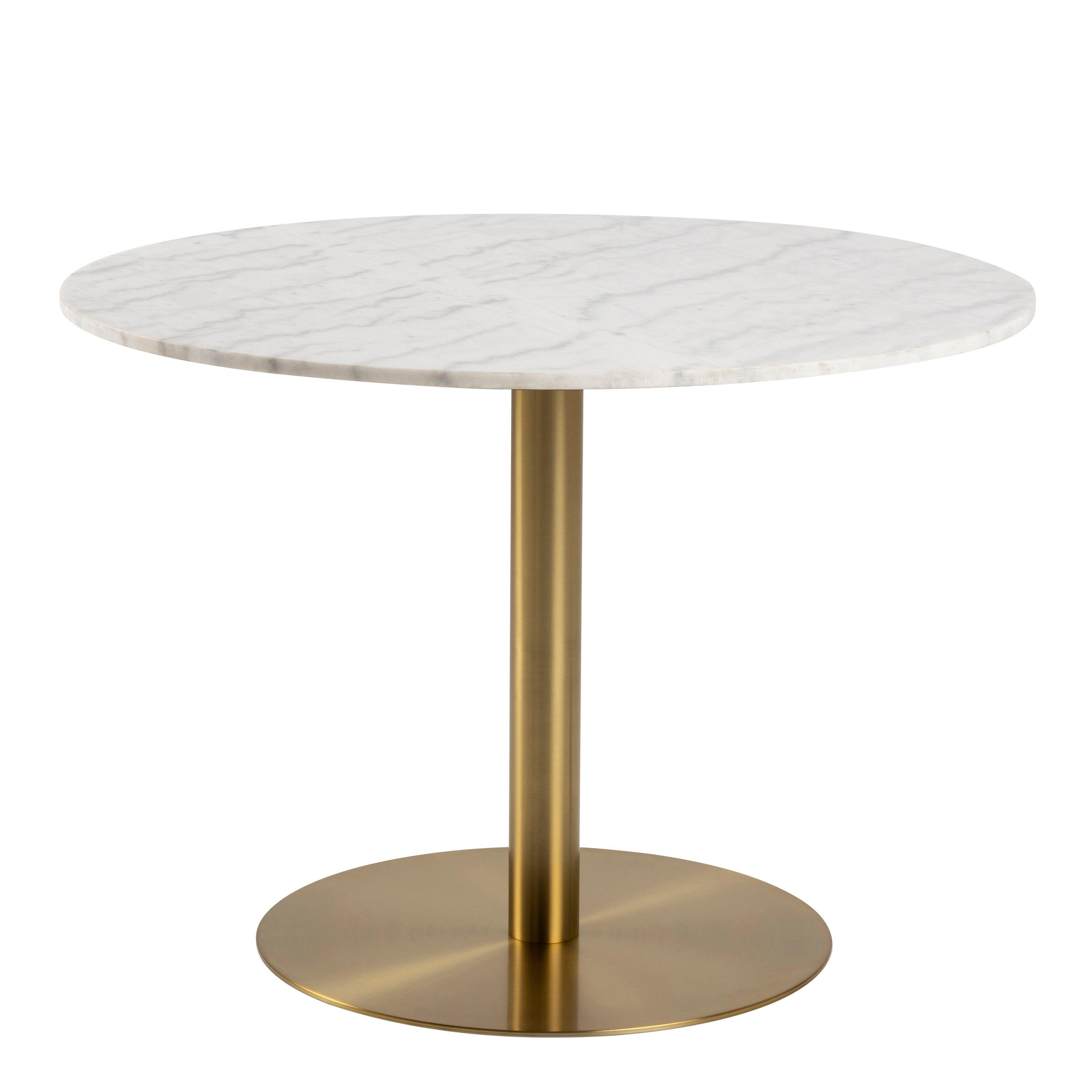 Corby Round Dining Table with White Polished Marble Top & Gold Base inc 4 Brooke Dining Chairs in Beige - image 2