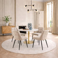 Corby Round Dining Table with White Polished Marble Top & Gold Base inc 4 Brooke Dining Chairs in Beige