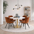 Corby Round Dining Table with White Polished Marble Top & Gold Base inc 4 Batilda Dining Chairs in Copper