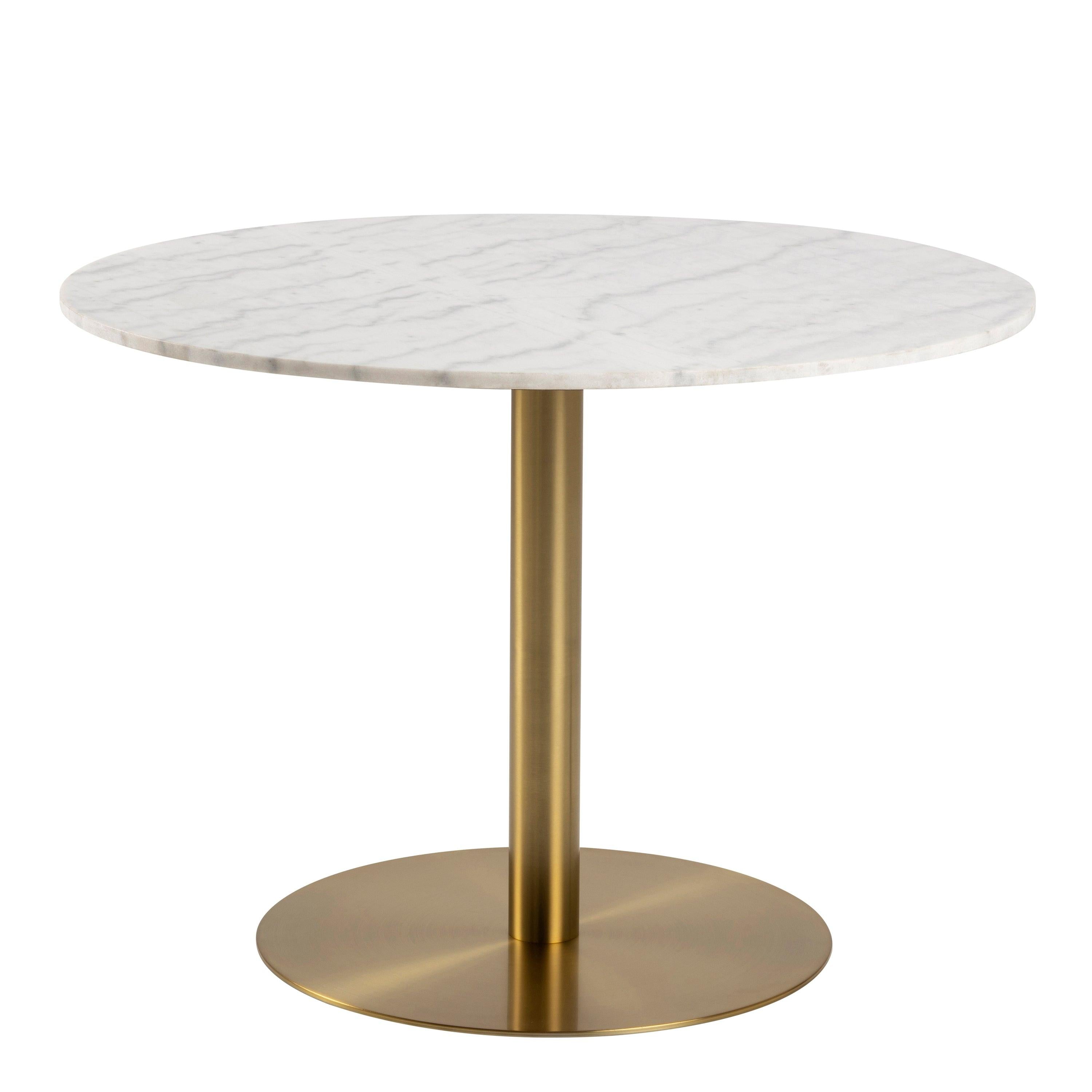 Corby Round Dining Table with White Polished Marble Top & Gold Base inc 4 Batilda Dining Chairs in Cream/Oak Legs - image 2